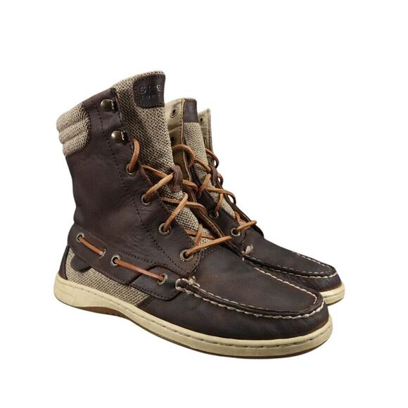 Sperry Shoes Womens 7.5 Boots Hikerfish Lace Up Moc Toe Leather Top Sider Brown - Picture 1 of 15
